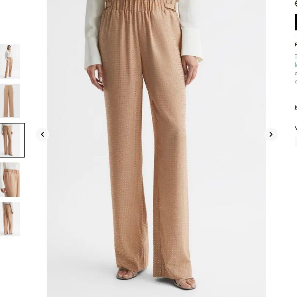 REISS Arielle Wide Leg Embellished Trousers – Nude – Size 4 – NWT - Picture 5 of 9